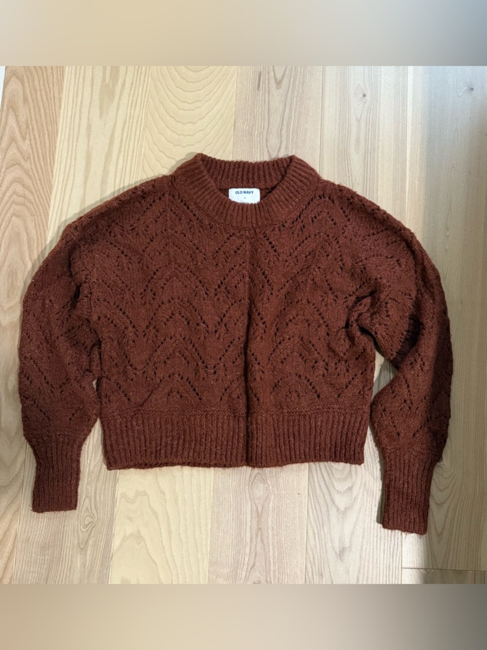 Old Navy Women's Rust Brown Pointelle Crewneck Sweater